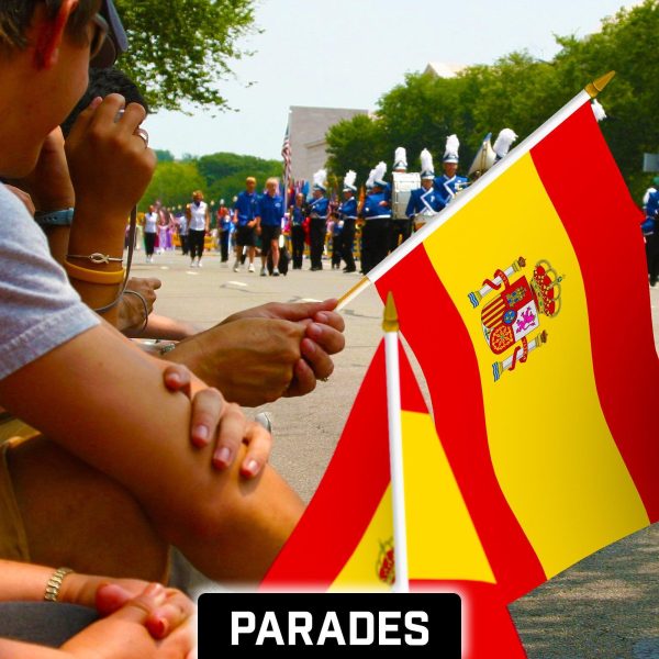 G128 24 Pack Handheld Spain Spanish Stick Flags | 12x18 In | Printed 150D Polyester, Country Flag, Solid Wooden Stick, Spear Gold Tip - Image 5