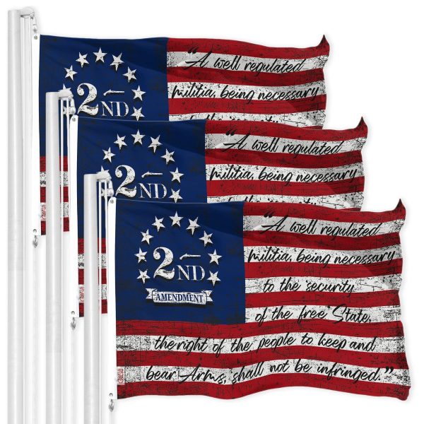 G128 3 Pack: 2nd Amendment American Flag | 3x5 Ft | LiteWeave Pro Series Printed 150D Poly | Historical Flag, Indoor/Outdoor, Vibrant Colors, Brass Grommets, Thicker and More Durable Than 100D 75D