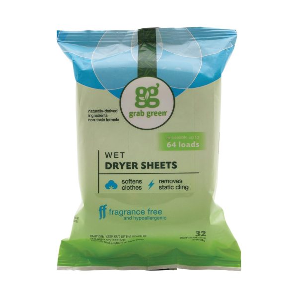 Grab Green Wet Dryer Sheets - Fragrance Free - Case of 6 - 32 Count - Image 2