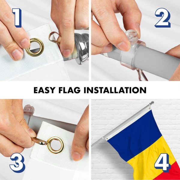 G128 Combo Pack: 6 Ft Tangle Free Spinning Flagpole (Silver) & Romania Flag 3x5 Ft Printed 150D Polyester, Brass Grommets (Flag Included) Aluminum Flag Pole - Image 7