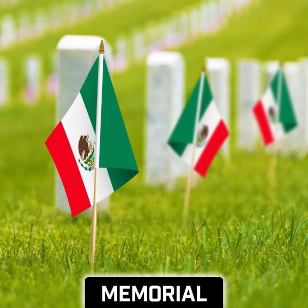 G128 50 Pack Handheld Mexico Mexican Stick Flags | 12x18 In | Printed 150D Polyester, Country Flag, Solid Wooden Stick, Spear Gold Tip - Image 4