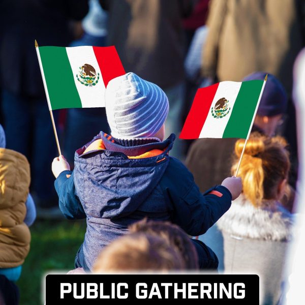 G128 50 Pack Handheld Mexico Mexican Stick Flags | 12x18 In | Printed 150D Polyester, Country Flag, Solid Wooden Stick, Spear Gold Tip - Image 6