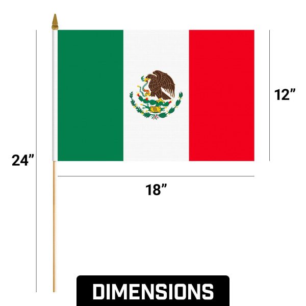 G128 50 Pack Handheld Mexico Mexican Stick Flags | 12x18 In | Printed 150D Polyester, Country Flag, Solid Wooden Stick, Spear Gold Tip - Image 9