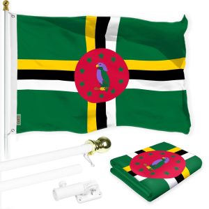 G128 Combo Pack: 6 Ft Tangle Free Aluminum Spinning Flagpole (White) & Dominica Dominican Flag 3x5 Ft, LiteWeave Pro Series Printed 150D Polyester | Pole with Flag Included