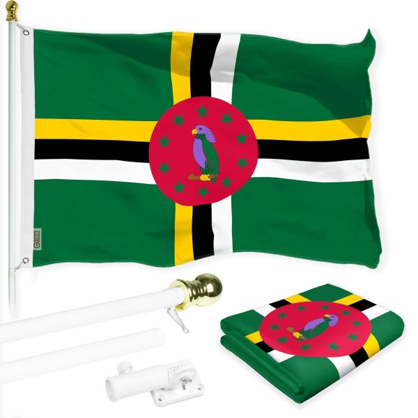 G128 Combo Pack: 6 Ft Tangle Free Aluminum Spinning Flagpole (White) & Dominica Dominican Flag 3x5 Ft, LiteWeave Pro Series Printed 150D Polyester | Pole with Flag Included