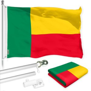 G128 Combo Pack: 6 Ft Tangle Free Aluminum Spinning Flagpole (Silver) & Benin Beninese Flag 3x5 Ft, LiteWeave Pro Series Printed 150D Polyester | Pole with Flag Included