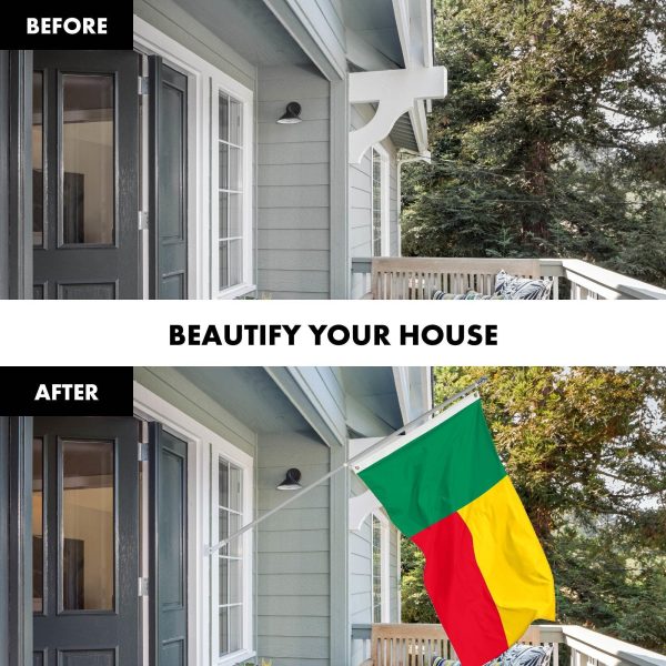 G128 Combo Pack: 6 Ft Tangle Free Aluminum Spinning Flagpole (Silver) & Benin Beninese Flag 3x5 Ft, LiteWeave Pro Series Printed 150D Polyester | Pole with Flag Included - Image 3