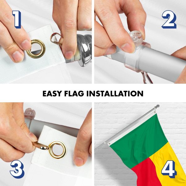 G128 Combo Pack: 6 Ft Tangle Free Aluminum Spinning Flagpole (Silver) & Benin Beninese Flag 3x5 Ft, LiteWeave Pro Series Printed 150D Polyester | Pole with Flag Included - Image 7