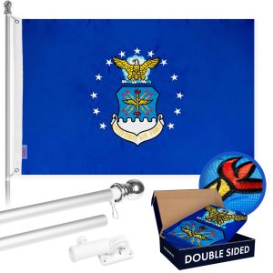G128 - 6 Feet Tangle Free Spinning Flagpole (Silver) US Air Force Double Sided Brass Grommets Embroidered 3x5 ft (Flag Included) Aluminum Flag Pole