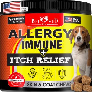 Dog Anti Itch & Allergy Relief Chews   Dry Itchy Skin & Hot Spot Treatment with Probiotic Omega 3 Oil  Immune Supplement & Seasonal Allergies Medicine for Dogs Puppy   140 Bites Made in USA