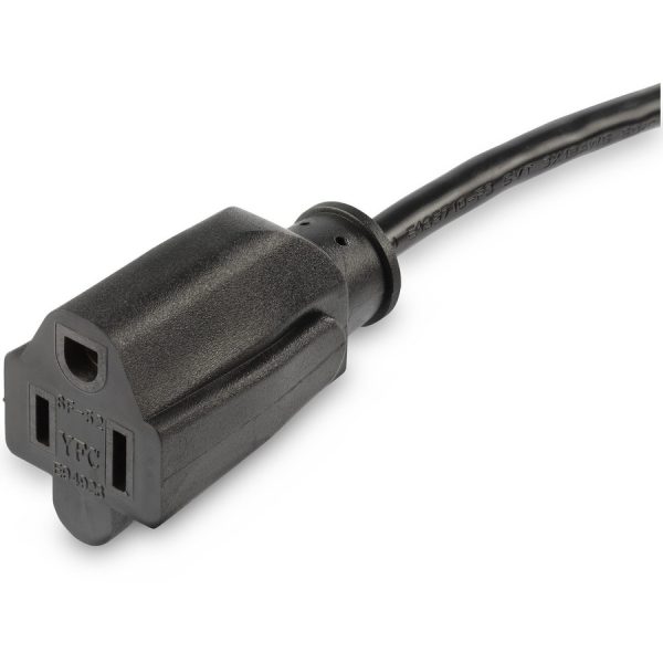 StarTech.com 1.5ft (0.45m) Power Extension Cord, Flat NEMA 5-15P to NEMA 5-15R, 10A 125V, 18AWG, Black, Flat Outlet Extension Cable - Image 2