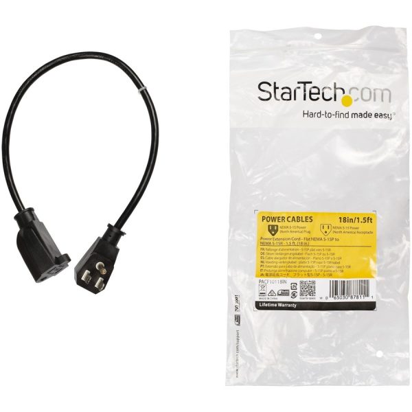 StarTech.com 1.5ft (0.45m) Power Extension Cord, Flat NEMA 5-15P to NEMA 5-15R, 10A 125V, 18AWG, Black, Flat Outlet Extension Cable - Image 4