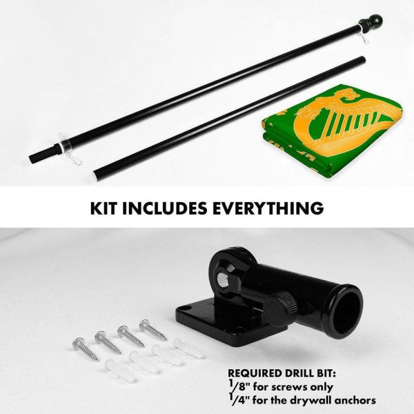 G128 Combo Pack: 6 Ft Tangle Free Spinning Flagpole (Black) & Erin Go Bragh Flag 3x5 Ft Printed 150D Polyester, Brass Grommets (Flag Included) Aluminum Flag Pole - Image 2
