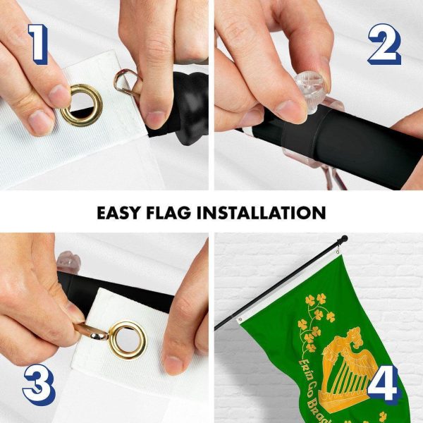 G128 Combo Pack: 6 Ft Tangle Free Spinning Flagpole (Black) & Erin Go Bragh Flag 3x5 Ft Printed 150D Polyester, Brass Grommets (Flag Included) Aluminum Flag Pole - Image 7