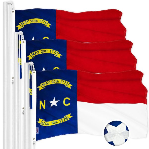 G128 3 Pack: North Carolina State Flag | 2.5x4 Ft | ToughWeave Series Embroidered 300D Polyester | Embroidered Design, Indoor/Outdoor, Brass Grommets