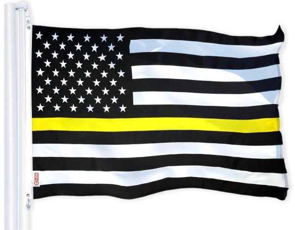 G128 - Thin Yellow Line American Flag 150D Polyester 3x5 FT Printed Flag - Honoring Men Women Dispatchers Brass Grommets Indoor/Outdoor - Much Thicker More Durable Than 100D 75D Polyester