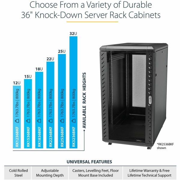 StarTech.com 4-Post 32U Server Rack Cabinet, 19" Data Rack Cabinet for Computer / IT Equipment, Home Network Rack, Half Height Server Rack - Image 5
