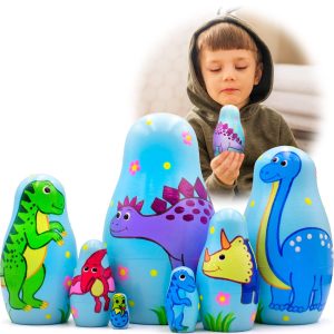 AEVVV Dinosaur Nesting Dolls Set 7 pcs   Dinosaur Decor – Matryoshka Dolls with Dinosaur Decorations