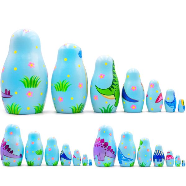 AEVVV Dinosaur Nesting Dolls Set 7 pcs   Dinosaur Decor – Matryoshka Dolls with Dinosaur Decorations - Image 2