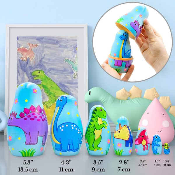 AEVVV Dinosaur Nesting Dolls Set 7 pcs   Dinosaur Decor – Matryoshka Dolls with Dinosaur Decorations - Image 3