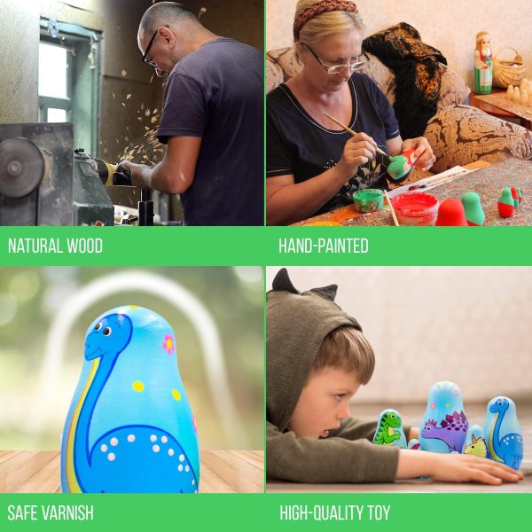 AEVVV Dinosaur Nesting Dolls Set 7 pcs   Dinosaur Decor – Matryoshka Dolls with Dinosaur Decorations - Image 4
