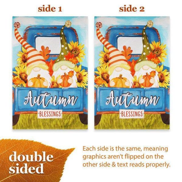 G128 Garden Flag Autumn Blessings Gnomes with Pumpkins | 12x18 Inch | Printed Blockout Polyester - Fall Decoration - Image 3