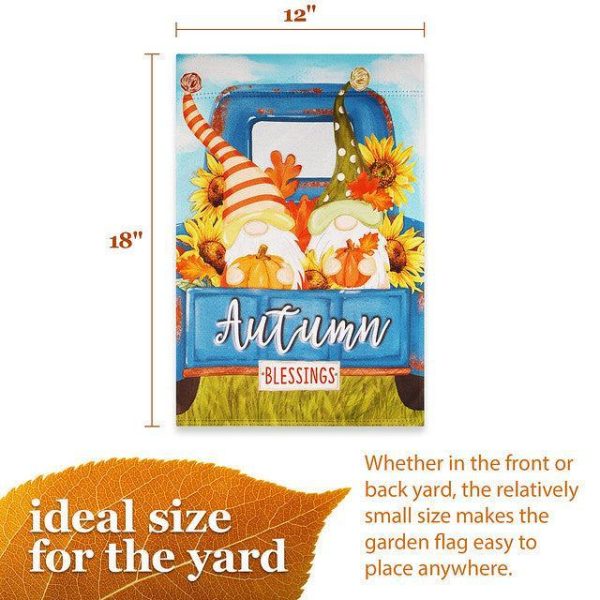 G128 Garden Flag Autumn Blessings Gnomes with Pumpkins | 12x18 Inch | Printed Blockout Polyester - Fall Decoration - Image 4