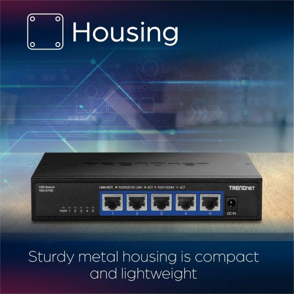 TRENDnet 5-Port 10G Switch, 5 x 10G RJ-45 Ports, 100Gbps Switching Capacity, Supports 2.5G and 5G-BASE-T Connections, Lifetime Protection, Black, TEG-S750 - Image 9