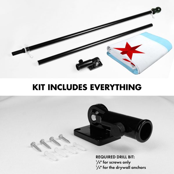 G128 Flag Pole 5 FT Black Tangle Free & Chicago Flag 2x3 FT Combo Embroidered Spun Polyester - Image 2