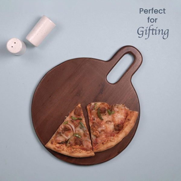 The Fine Living Co. Walnut Round Serveware Board with Handle Charcuterie Boards Acacia Wood 0.6  Thick Board Bread Board for Serving Meat Cheese Pizza Peel Food grade 15  × 12 - Image 5