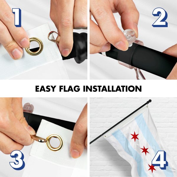 G128 Flag Pole 5 FT Black Tangle Free & Chicago Flag 2x3 FT Combo Embroidered Spun Polyester - Image 7