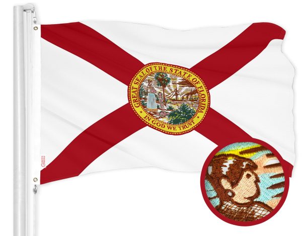 G128 Combo Pack: American USA Flag 2x3 Ft & Florida FL State Flag 2x3 Ft | Both ToughWeave Series Embroidered 210D Polyester, Embroidered Design, Indoor/Outdoor, Vibrant Colors, Brass Grommets - Image 2