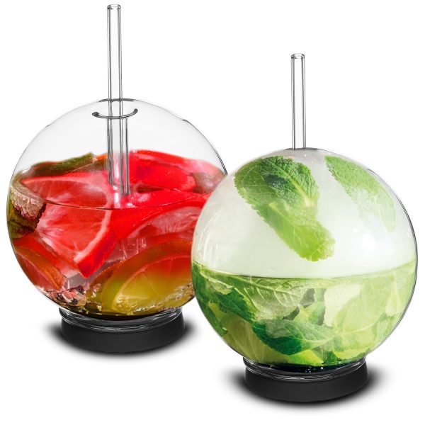 Smoking Gun Wood Smoke Infuser Cocktail Ball   2 pcs Food Smoke Infuser Accessory   Cocktail Ball Glass with Glass Straw for Drink Smoker 12 Oz (350 ml) Black Plug