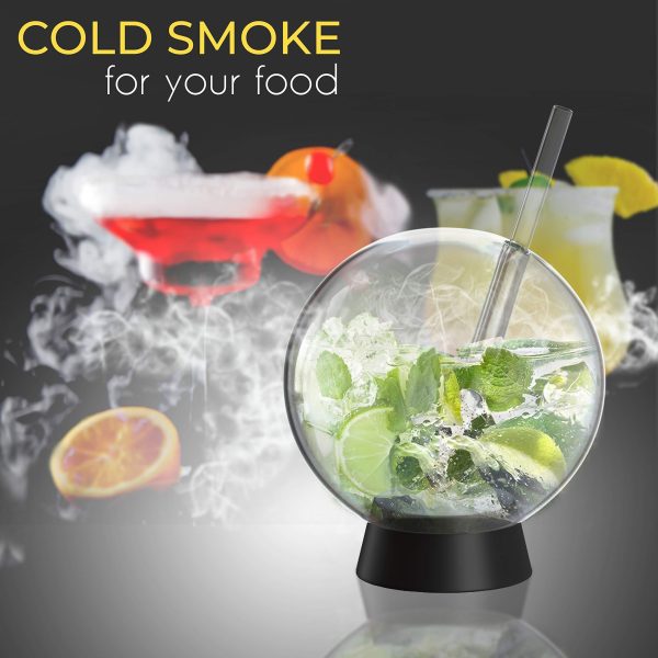 Smoking Gun Wood Smoke Infuser Cocktail Ball   2 pcs Food Smoke Infuser Accessory   Cocktail Ball Glass with Glass Straw for Drink Smoker 12 Oz (350 ml) Black Plug - Image 2