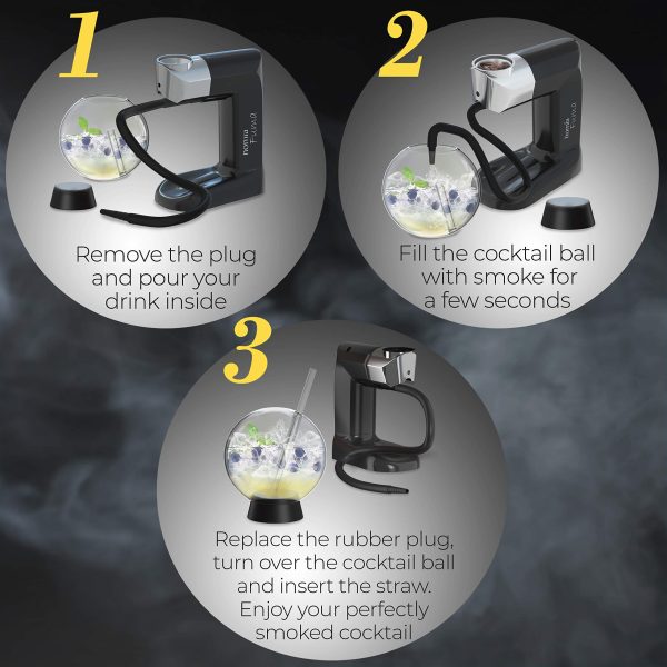 Smoking Gun Wood Smoke Infuser Cocktail Ball   2 pcs Food Smoke Infuser Accessory   Cocktail Ball Glass with Glass Straw for Drink Smoker 12 Oz (350 ml) Black Plug - Image 5