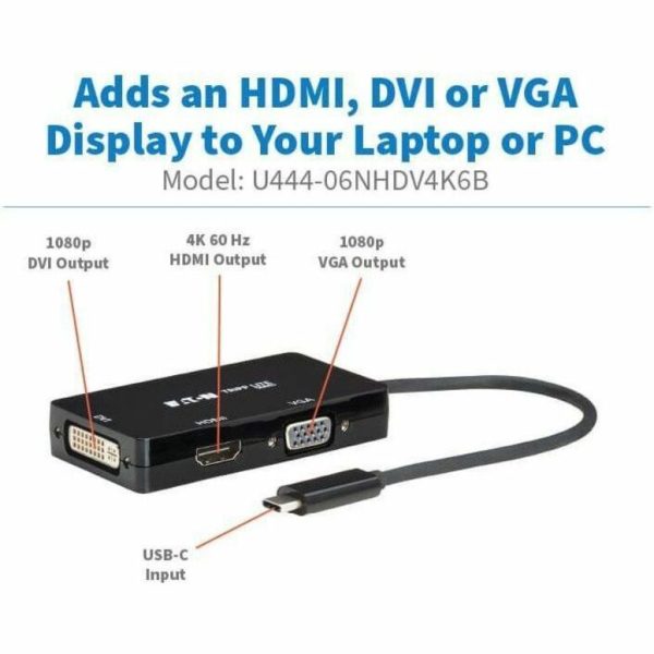 Eaton Tripp Lite Series USB-C Multiport Adapter (M/3xF) - 4K 60 Hz HDMI, 1080p VGA + DVI Ports, Black - Image 9