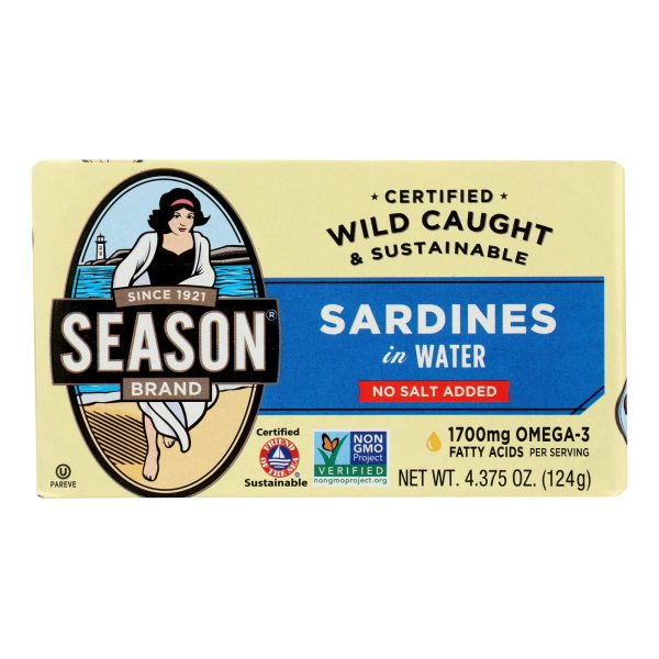 Season Brand Sardines in Water  - No Salt Added - Case of 12 - 4.375 oz. - Image 2