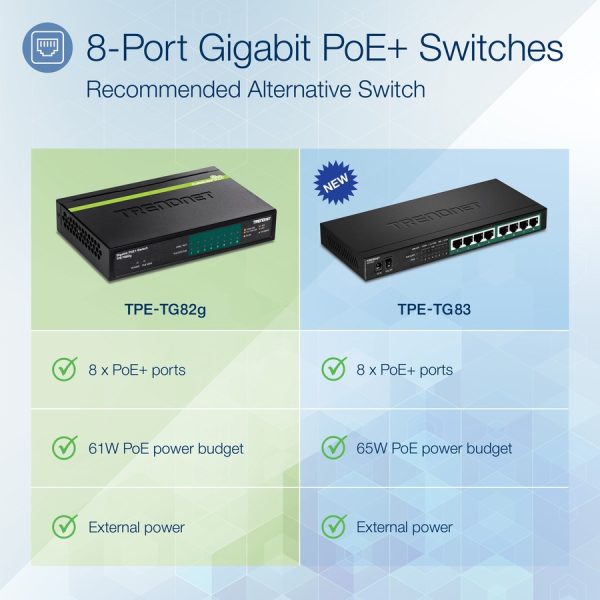 TRENDnet 8-Port GREENnet Gigabit PoE+ Switch, Supports PoE And PoE+ Devices, 61W PoE Budget, 16Gbps Switching Capacity, Data & Power Via Ethernet To PoE Access Points & IP Cameras, Black, TPE-TG82G - Image 2
