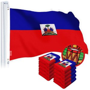 G128 10 Pack: Haiti Haitian Flag | 3x5 Ft | Embroidered 220GSM SPUN POLYESTER - Embroidered Stars, Sewn Stripes, Brass Grommets, Indoor/Outdoor, Vibrant Colors, Heavy Duty SPUN POLYESTER