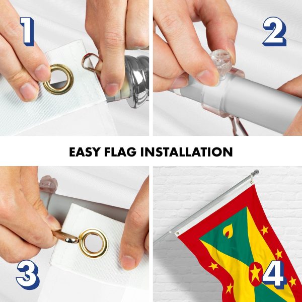 G128 Combo Pack: 6 Ft Tangle Free Aluminum Spinning Flagpole (Silver) & Grenada Grenadian Flag 3x5 Ft, LiteWeave Pro Series Printed 150D Polyester | Pole with Flag Included - Image 7