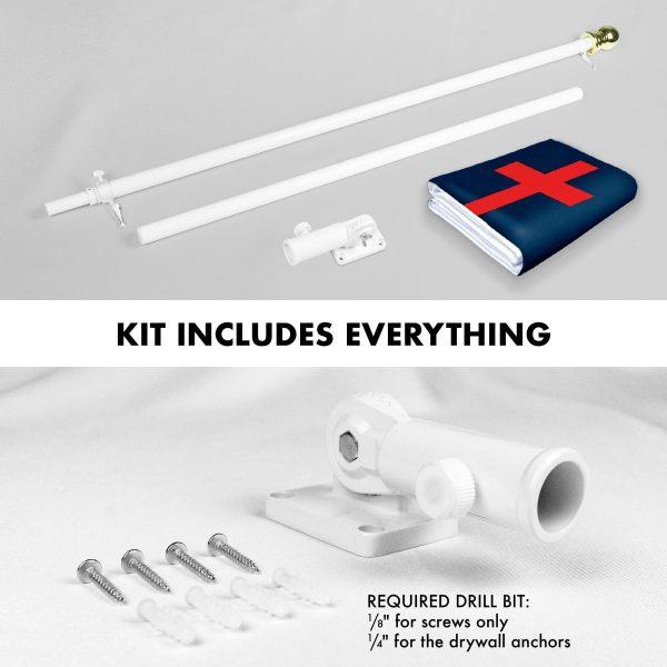 G128 Combo Pack: 6 Feet Tangle Free Spinning Flagpole (White) Christian Religious Flag 3x5 ft Printed 150D Brass Grommets (Flag Included) Aluminum Flag Pole - Image 2