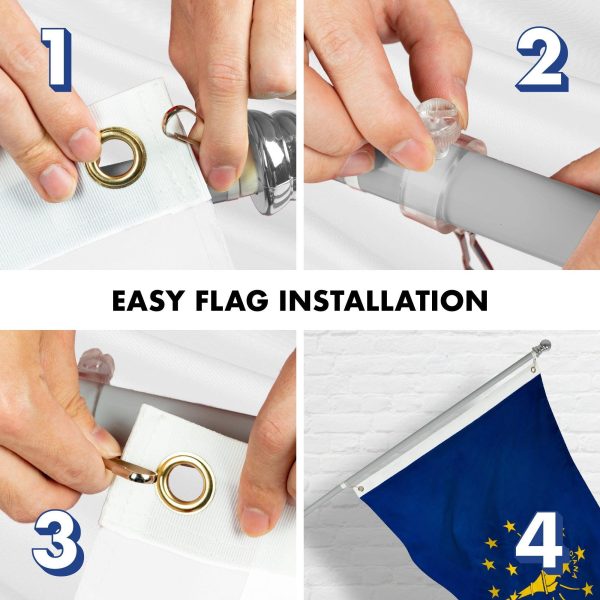 G128 Combo Pack: 5 Ft Tangle Free Aluminum Spinning Flagpole (Silver) & Indiana IN State Flag 2x3 Ft, ToughWeave Series Embroidered 300D Polyester | Pole with Flag Included - Image 7