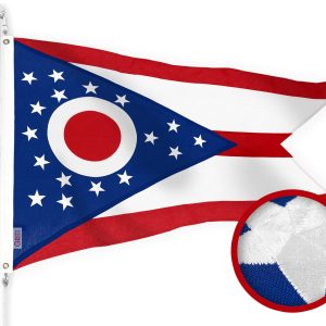 G128 Ohio OH State Flag | 4x6 Ft | StormFlyer Series Embroidered 220GSM Spun Polyester | Embroidered Design, Indoor/Outdoor, Brass Grommets, Heavy Duty, All Weather