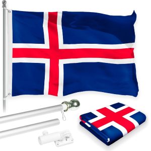 G128 Combo Pack: 6 Feet Tangle Free Spinning Flagpole (Silver) Iceland Icelandic Flag 3x5 ft Printed 150D Brass Grommets (Flag Included) Aluminum Flag Pole