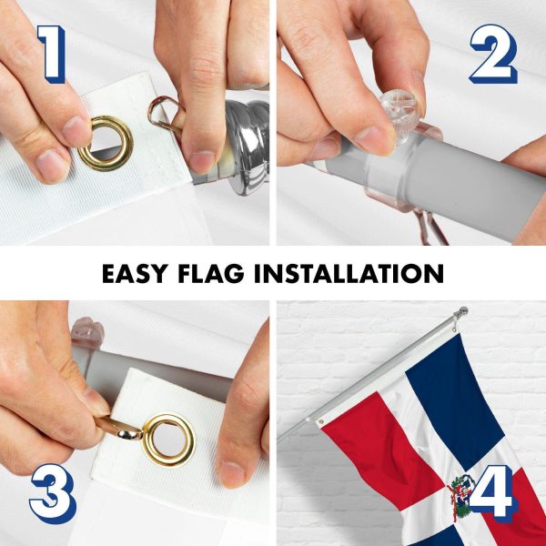 G128 Combo Pack: 6 Feet Tangle Free Spinning Flagpole (Silver) Dominican Republic Dominican Flag 3x5 ft Printed 150D Brass Grommets (Flag Included) Aluminum Flag Pole - Image 7