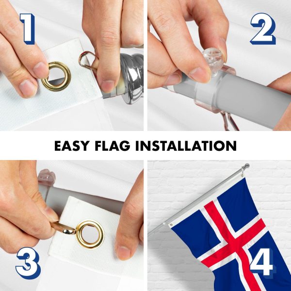 G128 Combo Pack: 6 Feet Tangle Free Spinning Flagpole (Silver) Iceland Icelandic Flag 3x5 ft Printed 150D Brass Grommets (Flag Included) Aluminum Flag Pole - Image 7