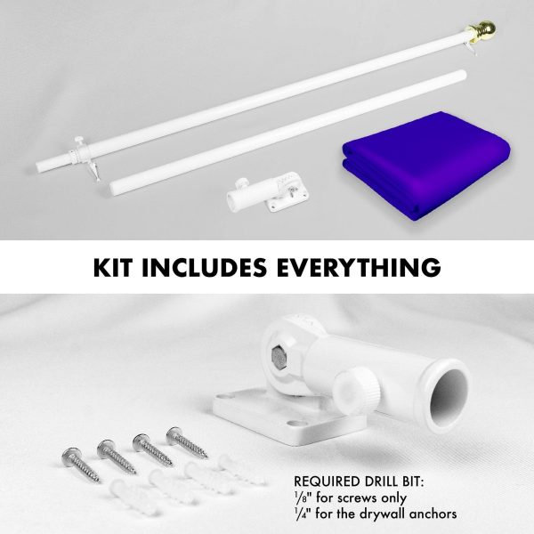 G128 Combo Pack: 5 Ft Tangle Free Aluminum Spinning Flagpole (White) & Solid Violet Color Flag 2x3 Ft, LiteWeave Pro Series Printed 150D Polyester | Pole with Flag Included - Image 2