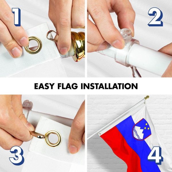 G128 Combo Pack: 6 Ft Tangle Free Spinning Flagpole (White) & Slovenia Flag 3x5 Ft Printed 150D Polyester, Brass Grommets (Flag Included) Aluminum Flag Pole - Image 6