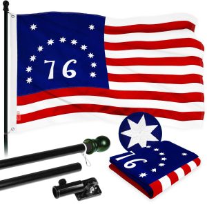 G128 Combo Pack: 5 Ft Tangle Free Aluminum Spinning Flagpole (Black) & Bennington 76 Flag 2x3 Ft, ToughWeave Series Embroidered 300D Polyester | Pole with Flag Included