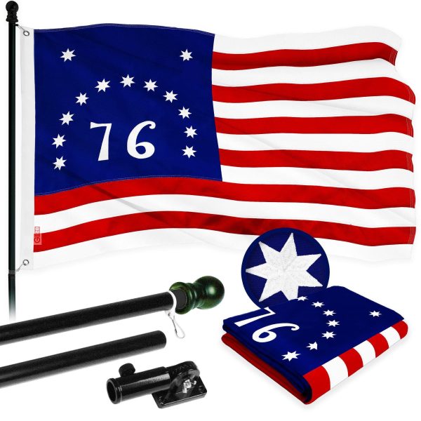 G128 Combo Pack: 5 Ft Tangle Free Aluminum Spinning Flagpole (Black) & Bennington 76 Flag 2x3 Ft, ToughWeave Series Embroidered 300D Polyester | Pole with Flag Included